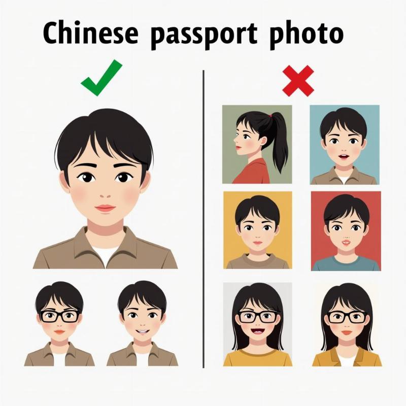 So sánh ảnh thẻ đúng và sai quy cách trong thủ tục làm hộ chiếu Trung Quốc năm 2025