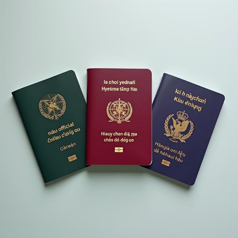 Hình ảnh so sánh hộ chiếu công vụ màu xanh đậm, hộ chiếu ngoại giao màu đỏ và hộ chiếu phổ thông màu xanh tím than