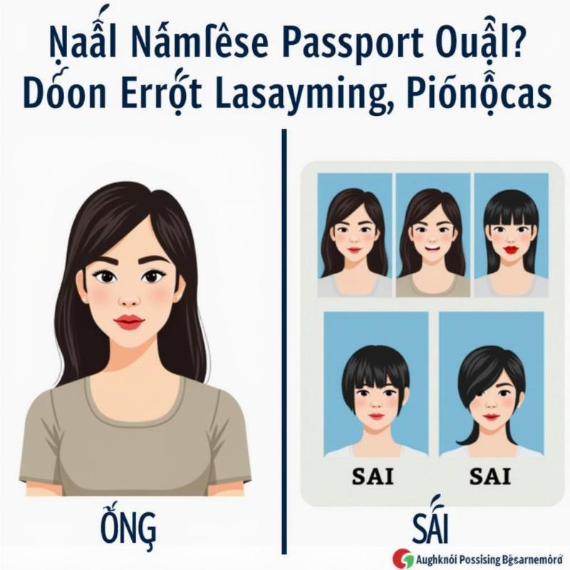 So sánh ảnh hộ chiếu đúng và sai quy định về kích thước, phông nền và biểu cảm chi tiết