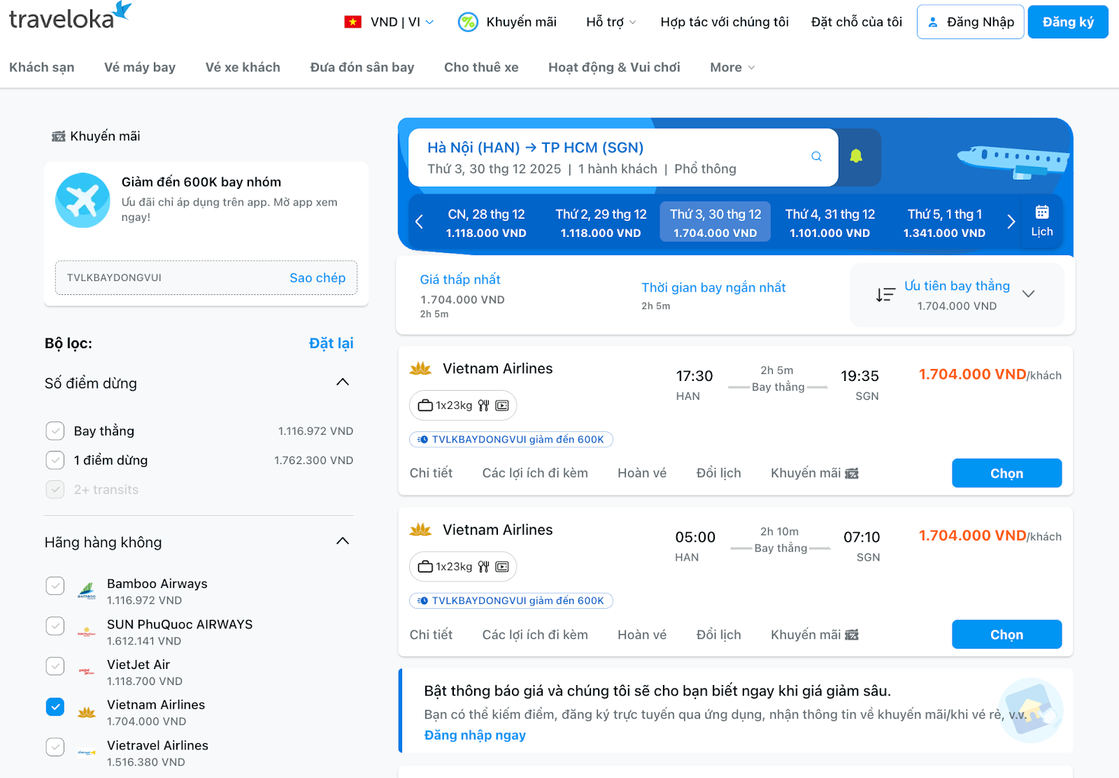 Cách đặt vé máy bay Vietnam Airlines chính hãng nhanh và dễ dàng